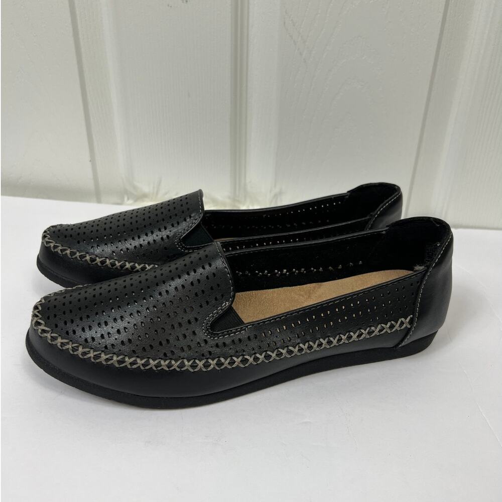 Earth Origins Women's Black Perforated Leather Casual Lizzy Slip-On Shoes 9.5